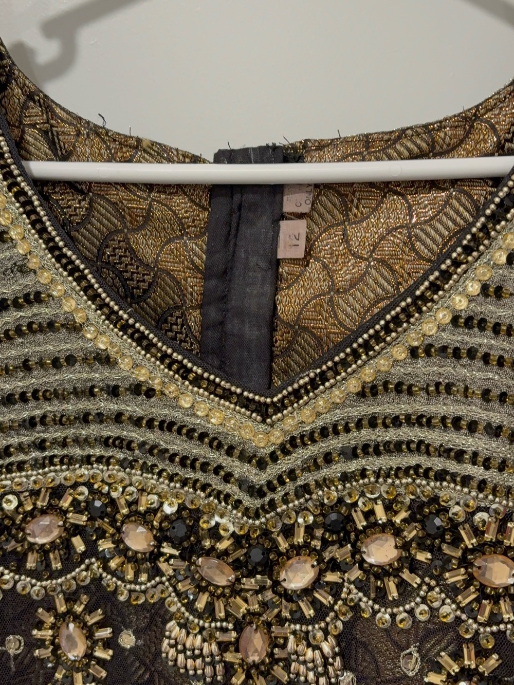 Embellished Black Lace Evening Dress with Gold Beading - Picture 7 of 10